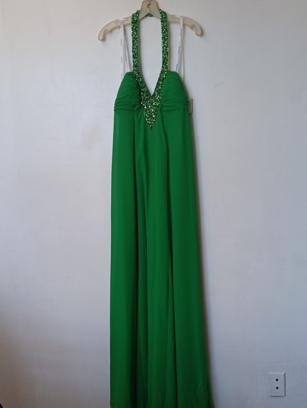 Faviana Green Beaded Halter Maxi Dress